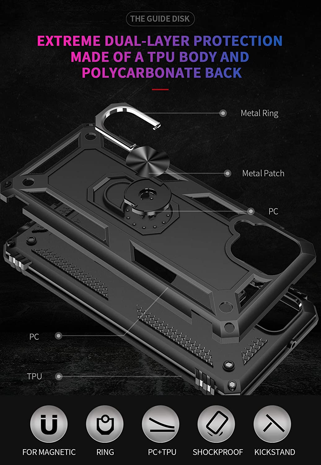 Protectores para celular  para Samsung  A12 / M12 Funda reforzada con anillo v2 Negro
